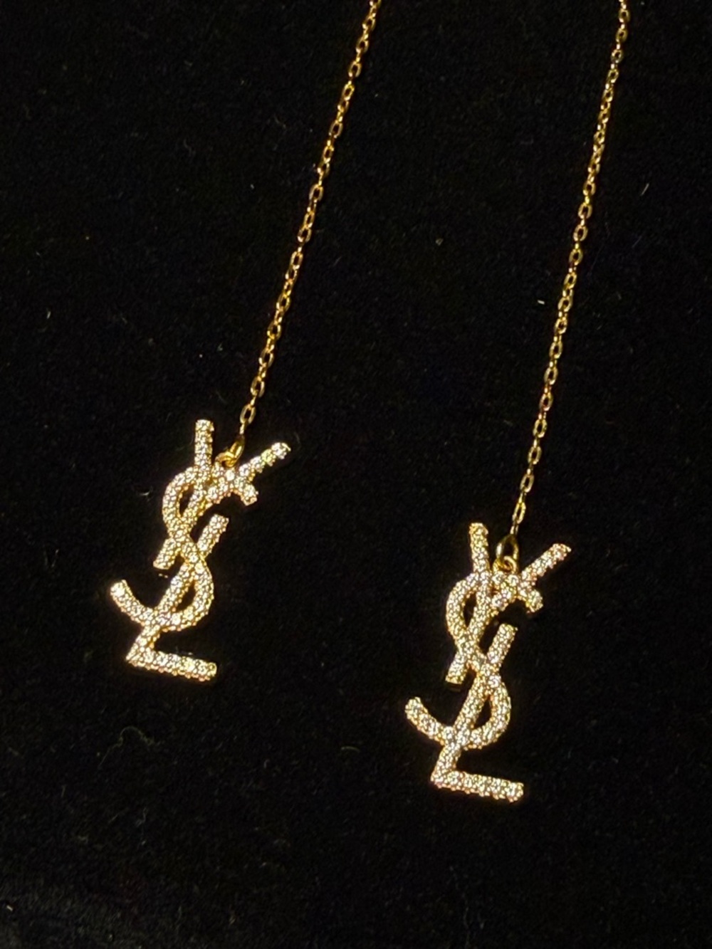 Yves Saint Laurent Gold Crystal Logo Threader Earrings